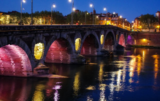 Bridge lights reflection water night - ambient light free wallpaper