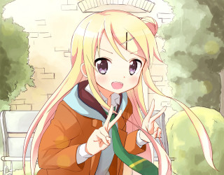 Girl blonde hair scarf bench - kawaii free wallpaper