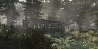 Train car forest trees bushes - photorealism free wallpaper for desktop