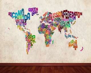 World map words wall wooden - a wooden floor in front free wallpaper