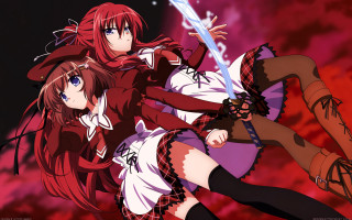 Anime girls red hair sword - official art free wallpaper for desktop