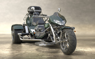 Green motorcycle sidecar concrete floor - a gray sky in the background free wallpaper