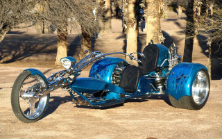 Blue motorcycle sidecar dirtroad trees - rim free wallpaper
