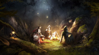 Knights campfire woods night lights 2 - a campfire free wallpaper