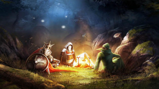 Knights campfire woods night tent - game art free wallpaper for desktop