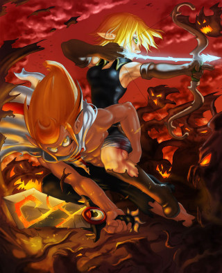 Cartoon woman sword demon face - 2 d game art free wallpaper for mobile