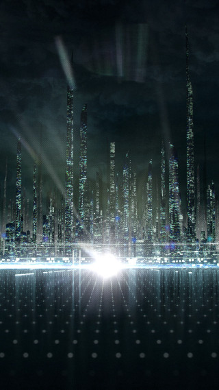 City skyline night light clouds - free cyberpunk wallpaper for mobile