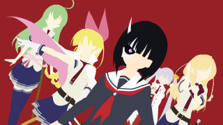 Anime girls red background group - vector art free wallpaper