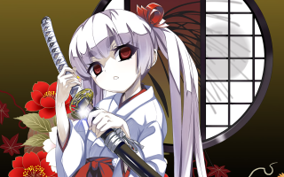 Anime girl sword window flowers - a anime girl holding free wallpaper