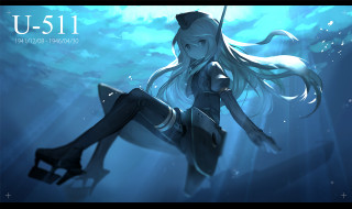 Woman blue dress boat underwater - her hand and a sword free wallpaper