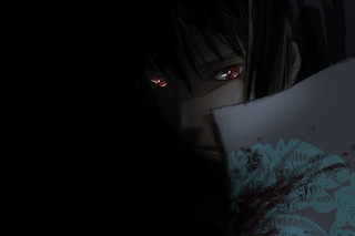 Red eyes holding paper staring - a bloody face free wallpaper