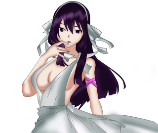 Woman purple hair white dress - her knee free wallpaper for desktop