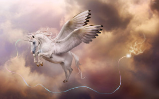 White unicorn flying cloudy sky 2 - a cloudy sky free wallpaper for desktop