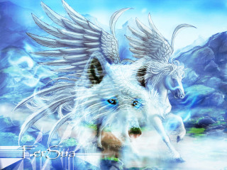 White wolf wings snowy mountains - a white wolf free wallpaper