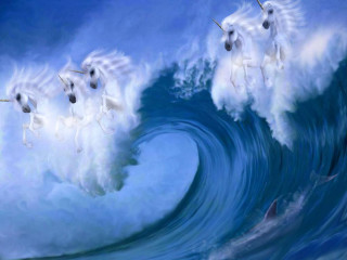 White horses ocean wave shark - a painting of a group free wallpaper