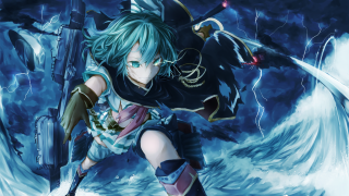 Anime character gun storm behind - aya goda free wallpaper for desktop