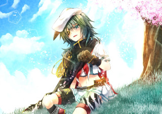 Girl sitting hat sword anime - her head and a sword free wallpaper for desktop