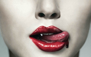 Woman red lipstick dripping blood - red lipstick free wallpaper