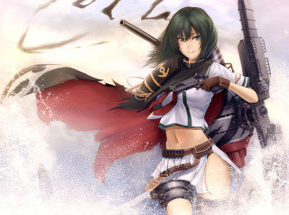 Woman gun redcape water anime - her shoulder free wallpaper for desktop
