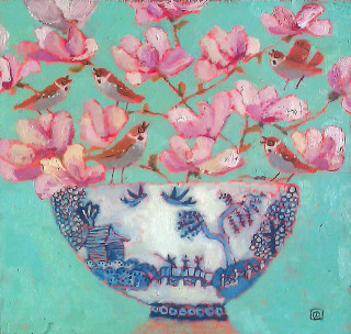 Vase pink flowers birds blue - pink flower free wallpaper for tablet