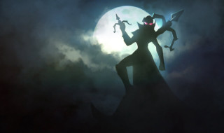 Silhouette man swords full moon - a full moon free wallpaper