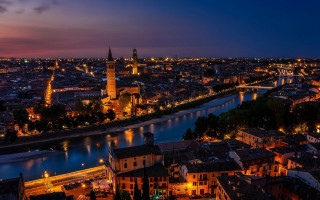 City river night lights buildings - correggio free wallpaper