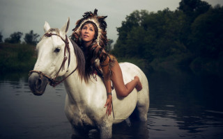 Woman native dress white horse - amy weber free wallpaper