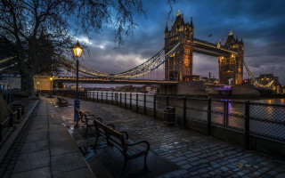 Bridge river bench lamppost foreground - evgeny lushpin free wallpaper