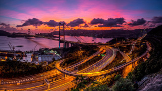 Bridge highway sunset sky cars - a few car free wallpaper