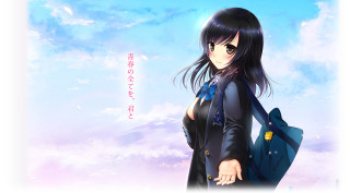 Woman backpack blue sky clouds - behind her free wallpaper