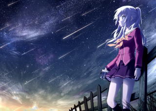 Girl standing fence looking stars - the star free wallpaper