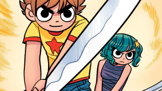 Boy girl holding giant knife - a star free wallpaper