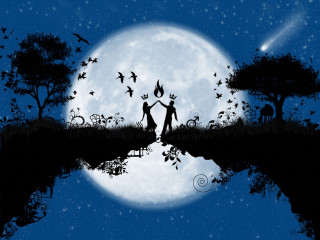 Couple holding hands full moon - a couple holding free wallpaper