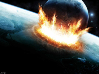 Explosion near planet star background - the earth free wallpaper