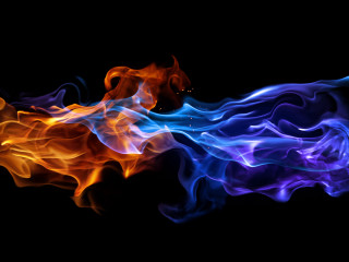 Blue orange fire black white - abstract illusionism free wallpaper