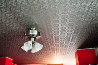 Ceiling fan red walls lit - open ceiling free wallpaper