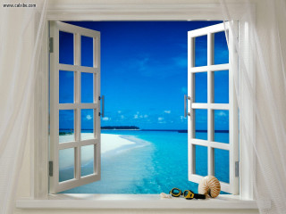 Window beach ocean view scenery - surrealism free wallpaper