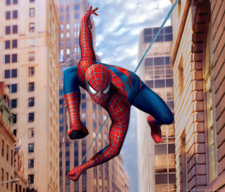 Spider man suspended high building - suspended free wallpaper