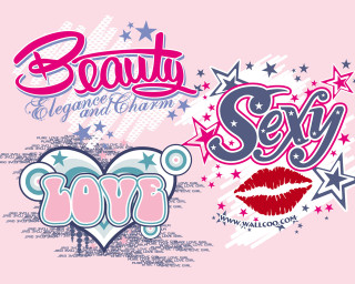 Lettering pink background stars kiss - typographic free wallpaper for desktop