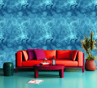 Living room red couch blue 2 - wavy free wallpaper