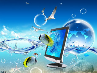 Computer monitor desk fish bubbles 4 - top of a desk next free wallpaper for desktop