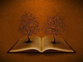 Book tree light red background - the side of it free wallpaper