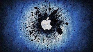 Apple logo artistic blue background - black dot free wallpaper