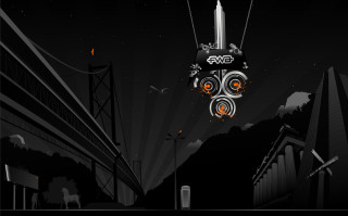 City night black white clock - funk art free wallpaper