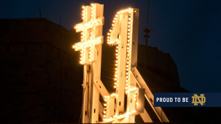 Large clock tower lights sky - temporary art free wallpaper
