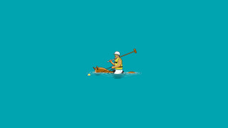 Man yellow shirt rowing boat - figurativism free wallpaper