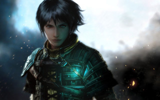 Man armor dark background sky - green light free wallpaper