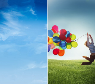 Jumping person balloons holding air - a bunch of balloons free wallpaper for tablet