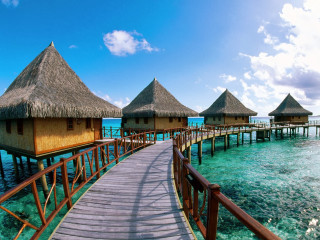 Wooden walkway pier thatched huts - hut free wallpaper