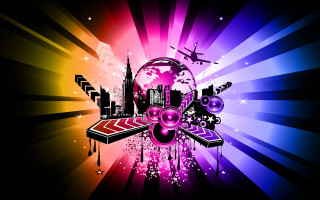Colorful city skyline smiley face - disney free wallpaper